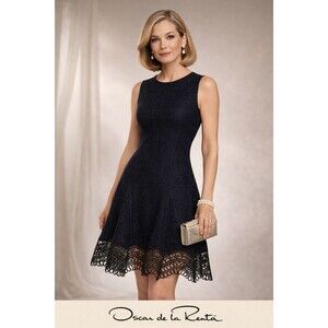 Oscar de la Renta Virgin Wool Midi Length Knit Dress Sz M.